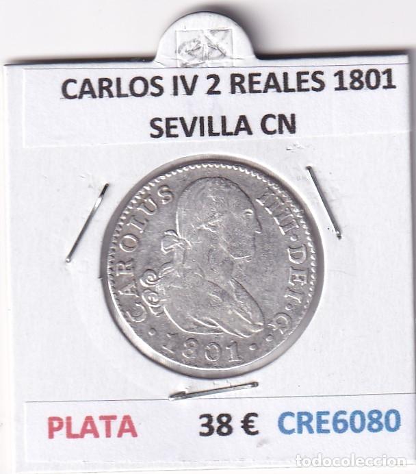 Monedas de Espa&ntilde;a: CRE6080 MONEDA ESPA&Ntilde;A CARLOS IV 2 REALES 1801 SEVILLA CN PLATA