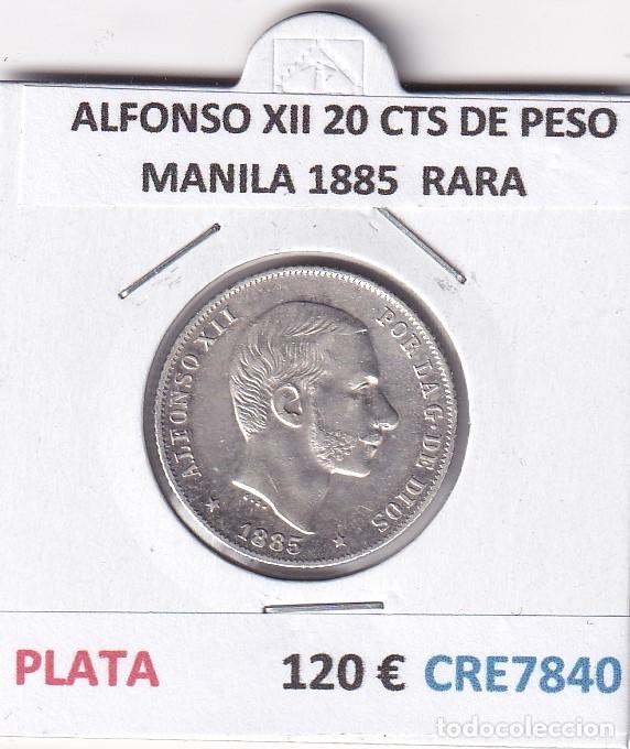 Monedas de Espa&ntilde;a: CRE7840 MONEDA ESPA&Ntilde;A ALFONSO XII 20 CTS DE PESO MANILA 1885 PLATA RARA
