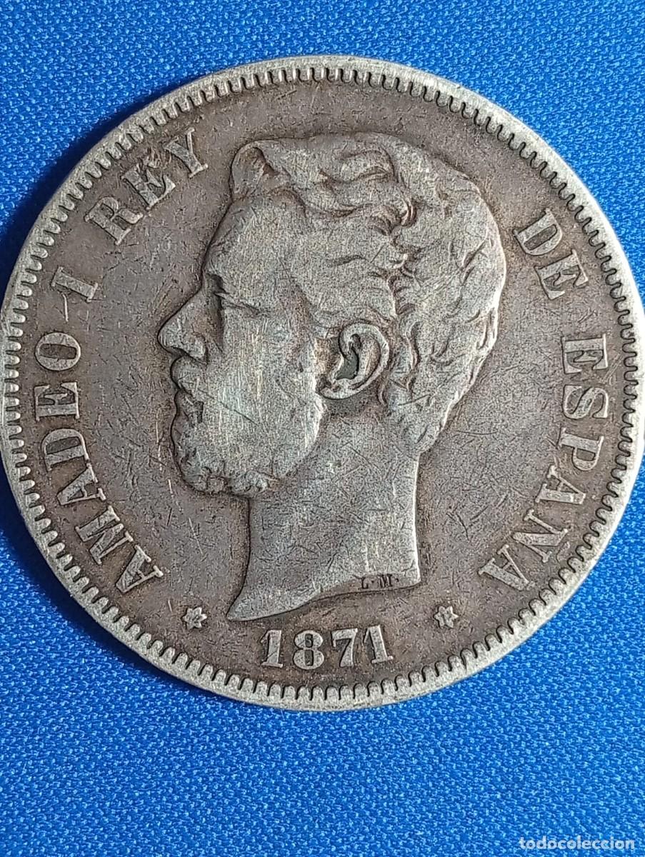 Monedas de Espa&ntilde;a: Moneda plata 5 ptas. Amadeo I 1871