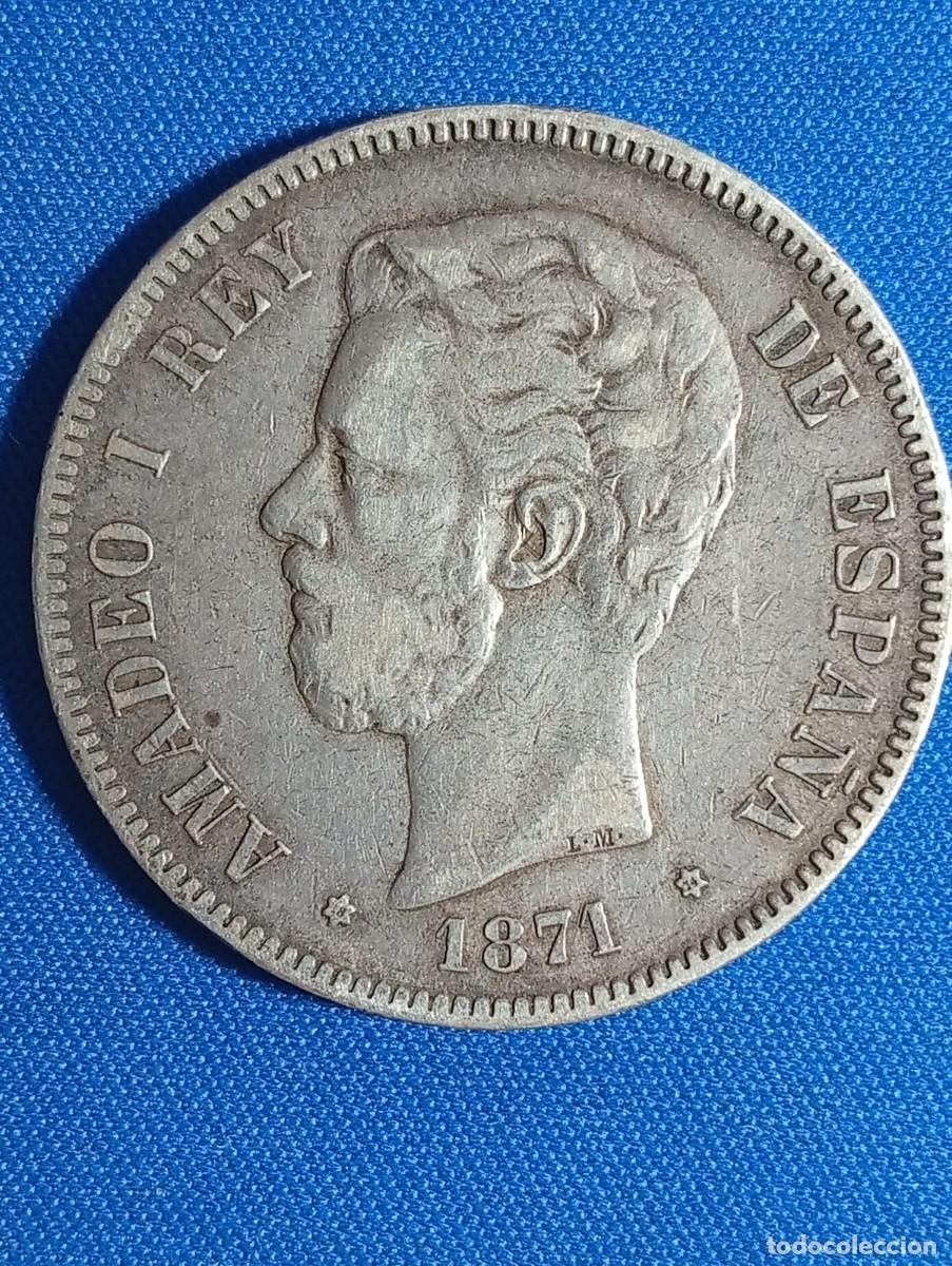 Monedas de Espa&ntilde;a: Moneda plata 5 ptas. Amadeo I 1871 estrellas 18-74
