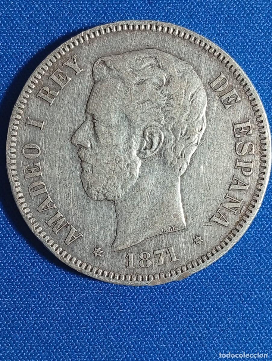 Monedas de Espa&ntilde;a: Moneda plata 5 ptas. Amadeo I 1871 estrellas 18-74