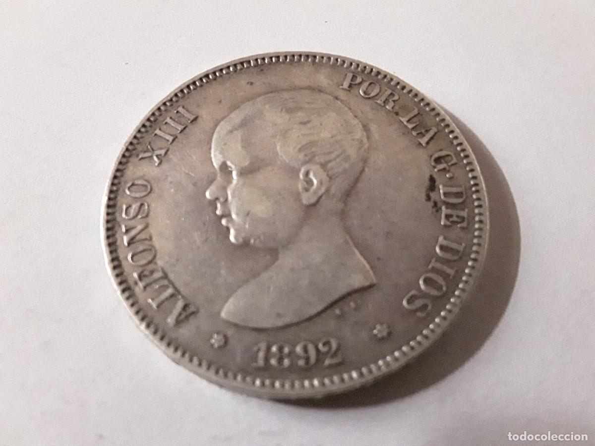 Monedas de Espa&ntilde;a: ESPA&Ntilde;A - 5 PESETAS DE PLATA ALFONSO XIII A&Ntilde;O 1892 *18-92. ESTRELLAS VISIBLES.