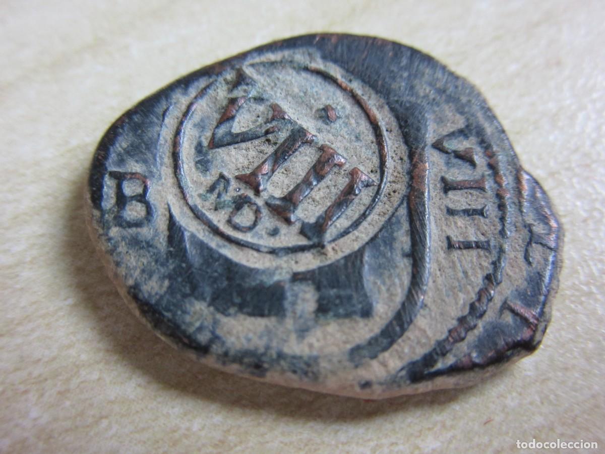 Monedas de Espa&ntilde;a: Bonita moneda de 8 maraved&iacute;s emitida en Burgos y resellada en Madrid como VIII maraved&iacute;s