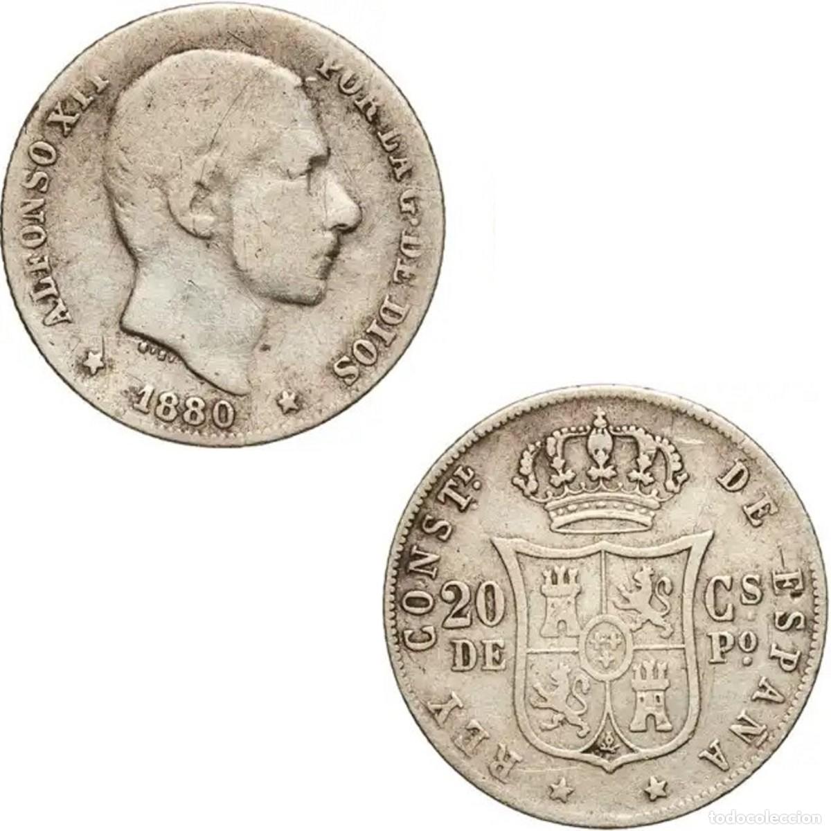 Monedas de Espa&ntilde;a: *GUTSE*342-ALFONSO XII, 20 CENTAVOS DE PESO 1880, MANILA (FILIPINAS), RARA.