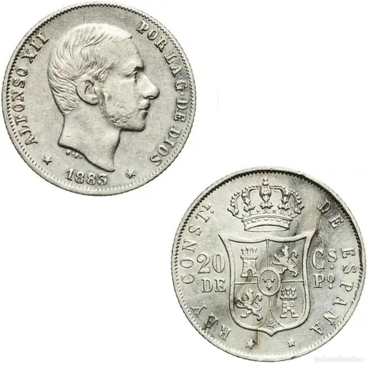 Monedas de Espa&ntilde;a: *GUTSE*343-ALFONSO XII, 20 CENTAVOS DE PESO 1883, MANILA (FILIPINAS), MBC+.