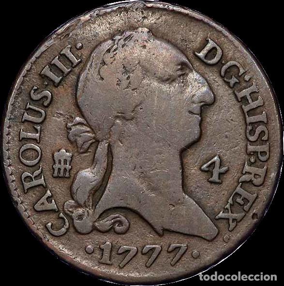 Monedas de Espa&ntilde;a: Moneda 4 Maravedies Carlos III de Espa&ntilde;a Segovia 1777 maravedis
