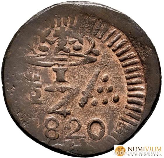 Monedas de Espa&ntilde;a: Fernando VII (1808-1833). 1/4 real. 1820. Santa Marta. Escasa