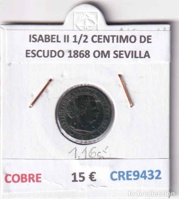Monedas de Espa&ntilde;a: CRE9432 MONEDA ESPA&Ntilde;A ISABEL II 1/2 CENTIMO DE ESCUDO 1868 OM SEVILLA