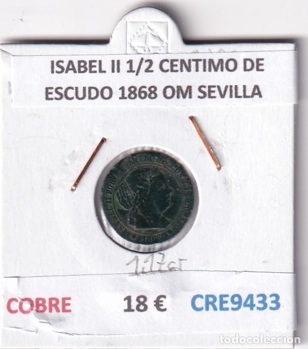 Monedas de Espa&ntilde;a: CRE9433 MONEDA ESPA&Ntilde;A ISABEL II 1/2 CENTIMO DE ESCUDO 1868 OM SEVILLA
