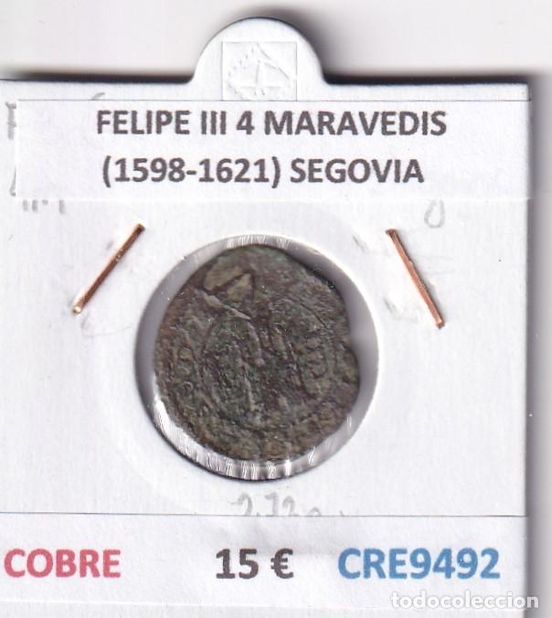 Monedas de Espa&ntilde;a: CRE9492 MONEDA ESPA&Ntilde;A FELIPE III 4 MARAVEDIS (1598-1621) SEGOVIA COBRE