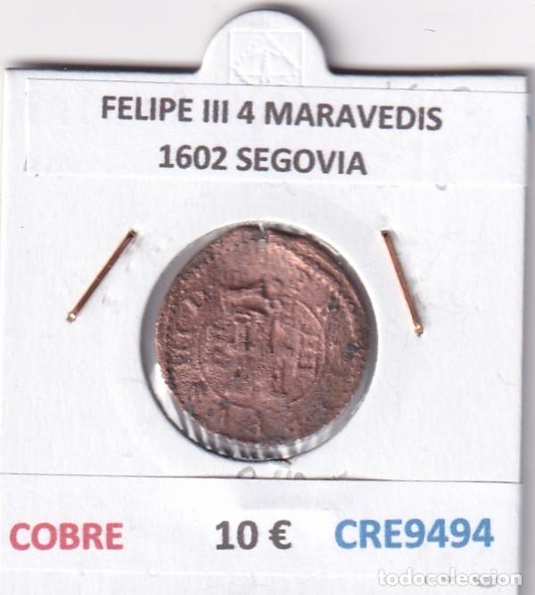 Monedas de Espa&ntilde;a: CRE9494 MONEDA ESPA&Ntilde;A FELIPE III 4 MARAVEDIS 1602 SEGOVIA COBRE