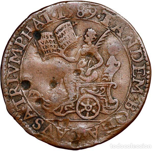 Monedas de Espa&ntilde;a: Isabel hija de Felipe II rey Espa&ntilde;a. Pa&iacute;ses Bajos espa&ntilde;oles Ducado Brabante 1589