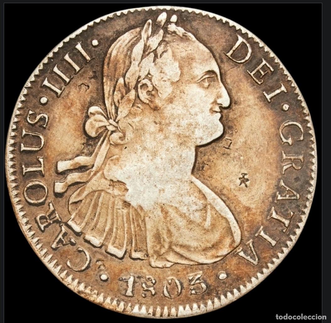 Monedas de Espa&ntilde;a: 8 Reales Carlos IV 1803 Mo FT - M&eacute;xico - Plata - Resellos Orientales (Chopmarks) - VF / MBC