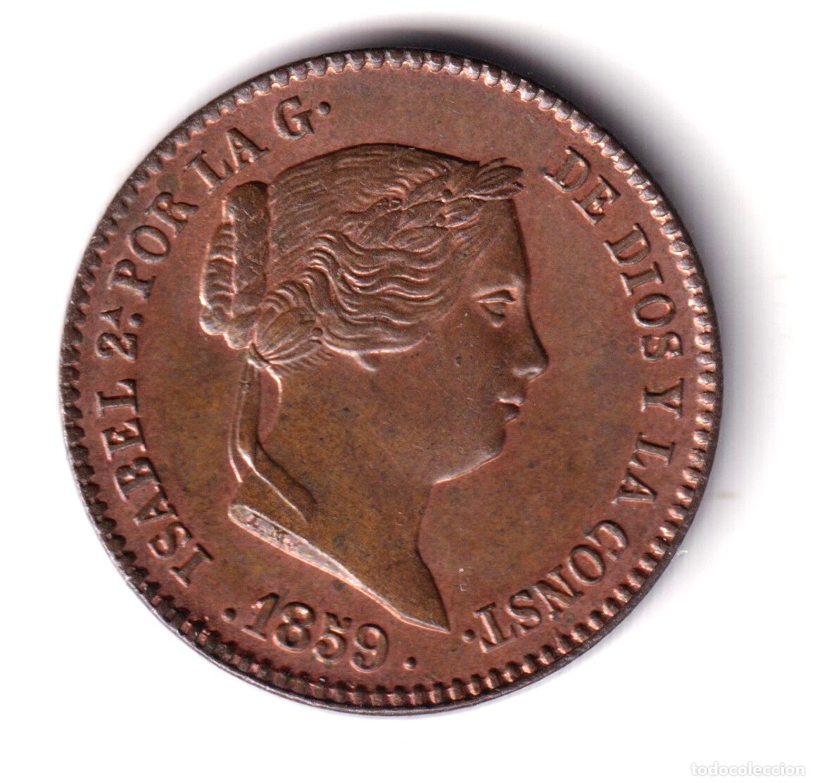 M&uuml;nzen von Spanien: ESPA&Ntilde;A 10 centimos de real 1859 Segovia S/C Reina Isabel II