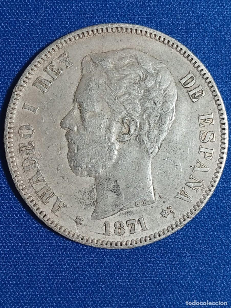 Monedas de Espa&ntilde;a: Moneda plata 5 ptas. Amadeo I 1871 estrellas 18*71*