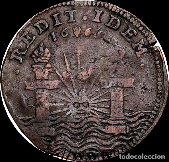 Monedas de Espa&ntilde;a: Carlos II Amberes Acceso al trono de Espa&ntilde;a Pa&iacute;ses Bajos Espa&ntilde;oles Holanda Flandes Pilares Sol Mar