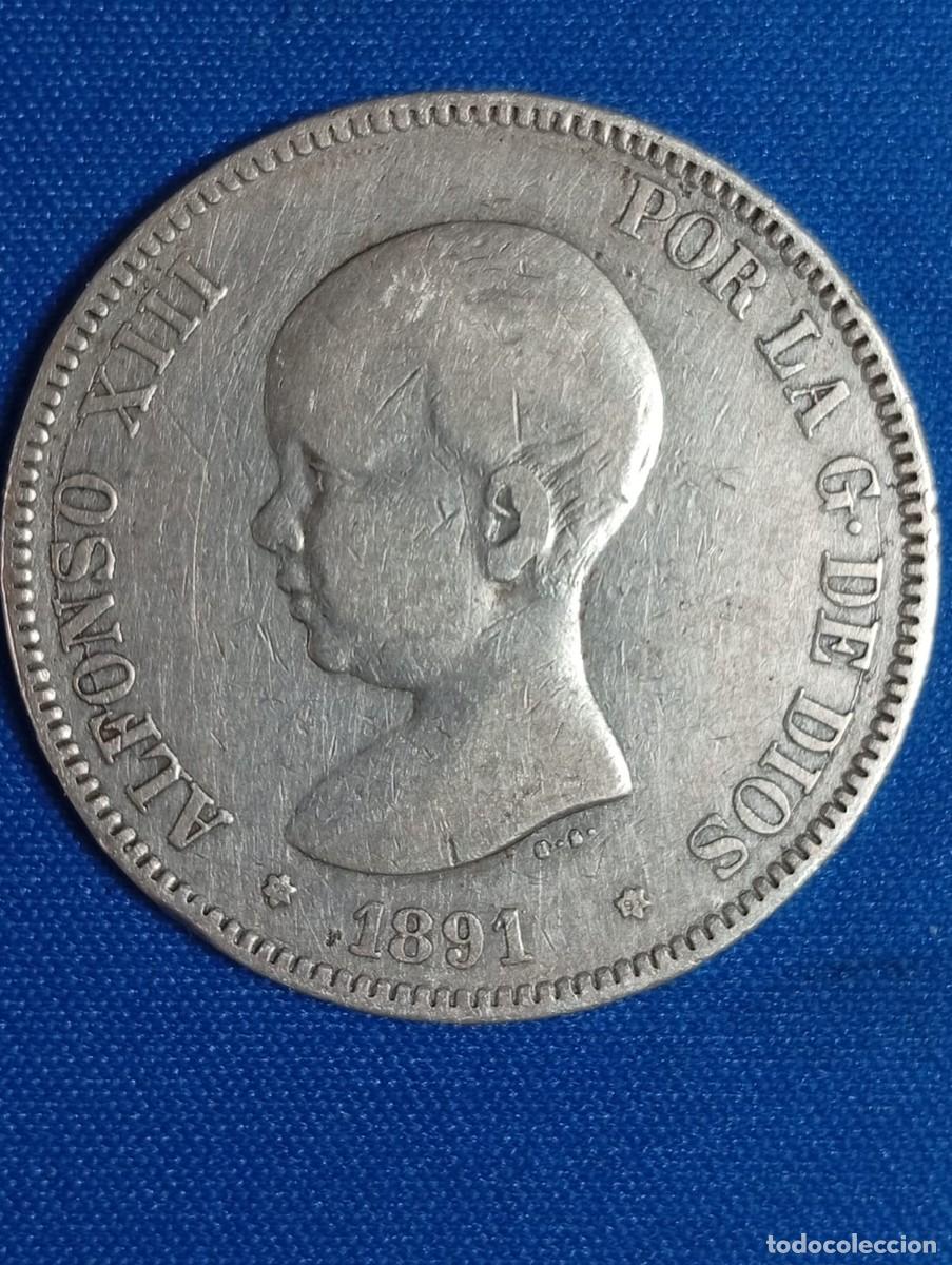 Monedas de Espa&ntilde;a: Moneda plata 5 ptas. Alfonso XIII 1891 estr. 18*91*