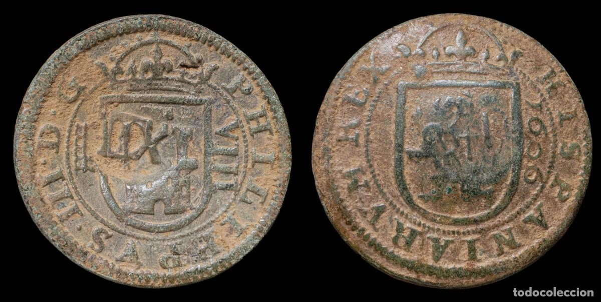 Monedas de Espa&ntilde;a: 1621, 12 Maravedis on 8 Maravedis Philips IV (Resello), Segovia Mint - 27 mm / 5,66 gr