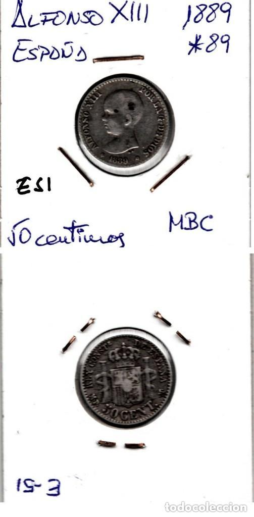 Monedas de Espa&ntilde;a: E0051 MONEDA ESPA&Ntilde;A ALFONSO XIII 50 C&Eacute;NTIMOS 1889