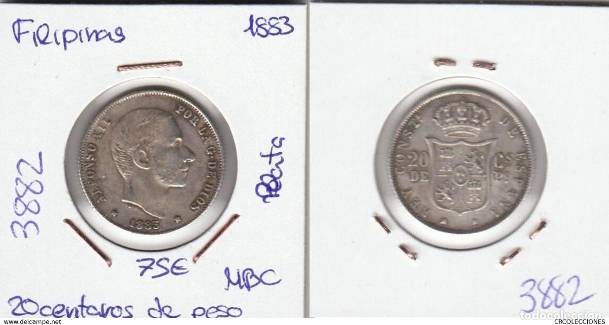 Monedas de Espa&ntilde;a: E3882 MONEDA ESPA&Ntilde;A FILIPINAS 20 CENTAVOS DE PESO PLATA 1883