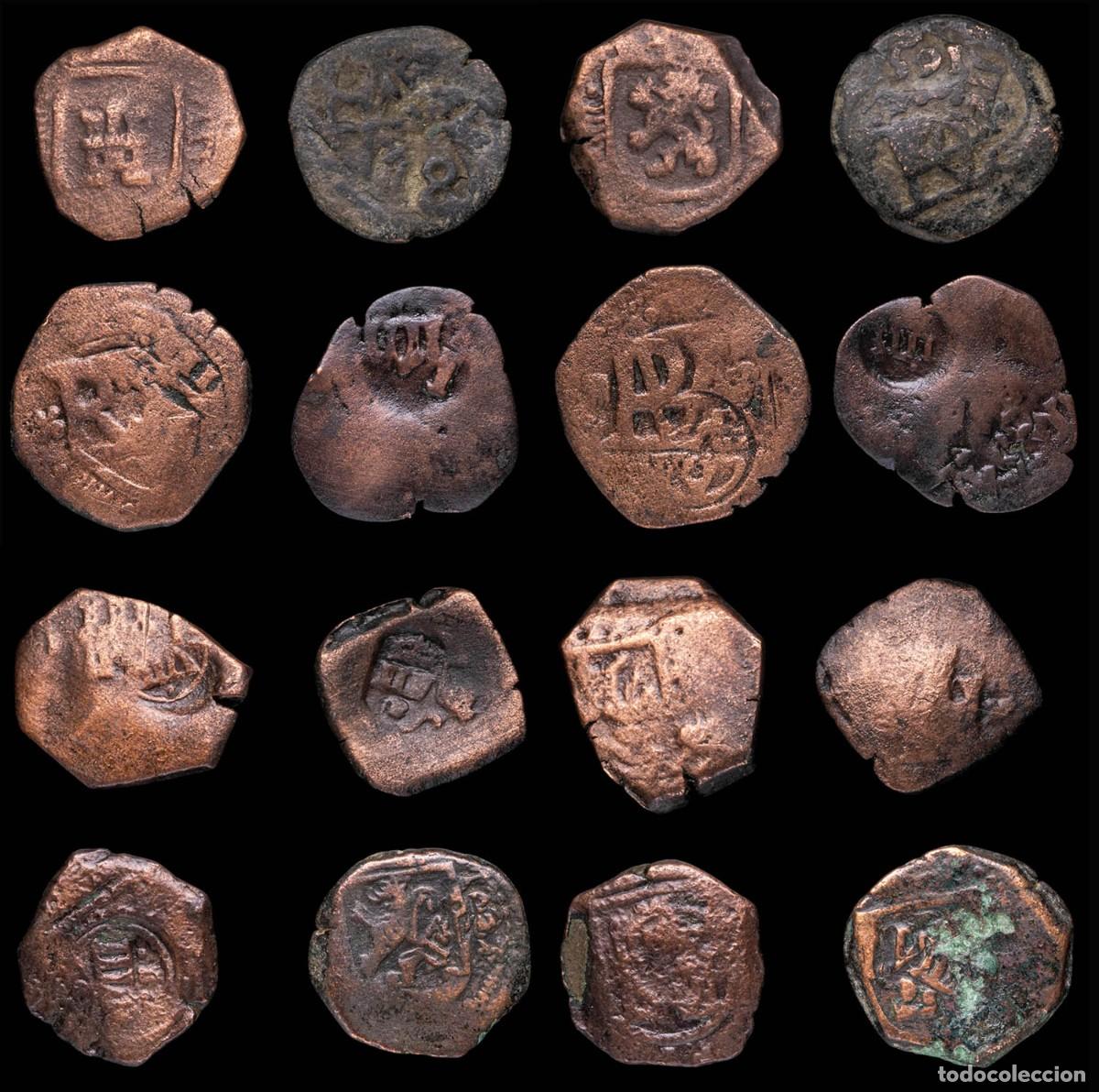 Monedas de Espa&ntilde;a: 17th-Century Spanish Copper Counterstamps (Spanish Cob), 12 Coins Lot