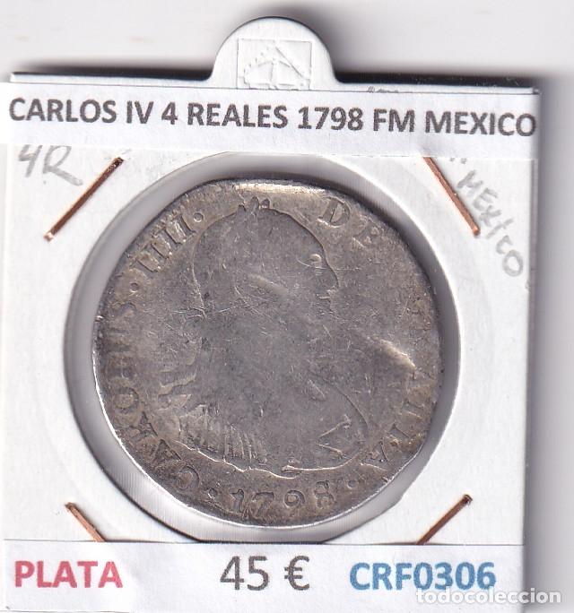 Monedas de Espa&ntilde;a: CRF0306 MONEDA ESPA&Ntilde;A CARLOS IV 4 REALES 1798 FM MEXICO ENGARZADA PLATA