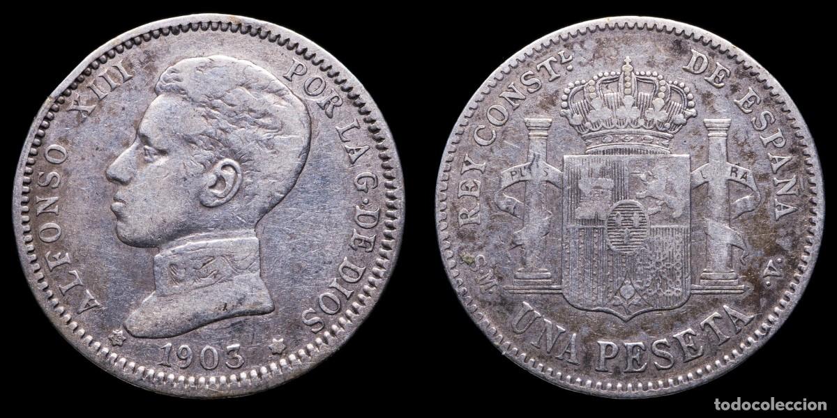 Monedas de Espa&ntilde;a: 1903, 1 Silver Peseta Alfonso XIII, Madrid Mint (*19 03) - 23 mm / 4,93 gr.