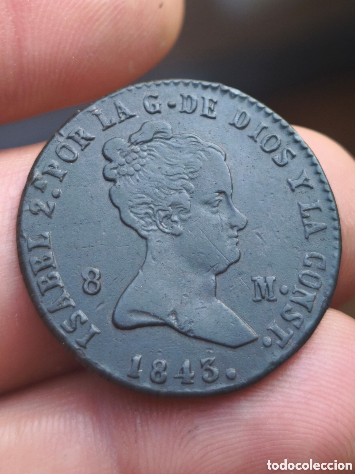 Monedas de Espa&ntilde;a: Isabel II 1843 8 maravedis Segovia
