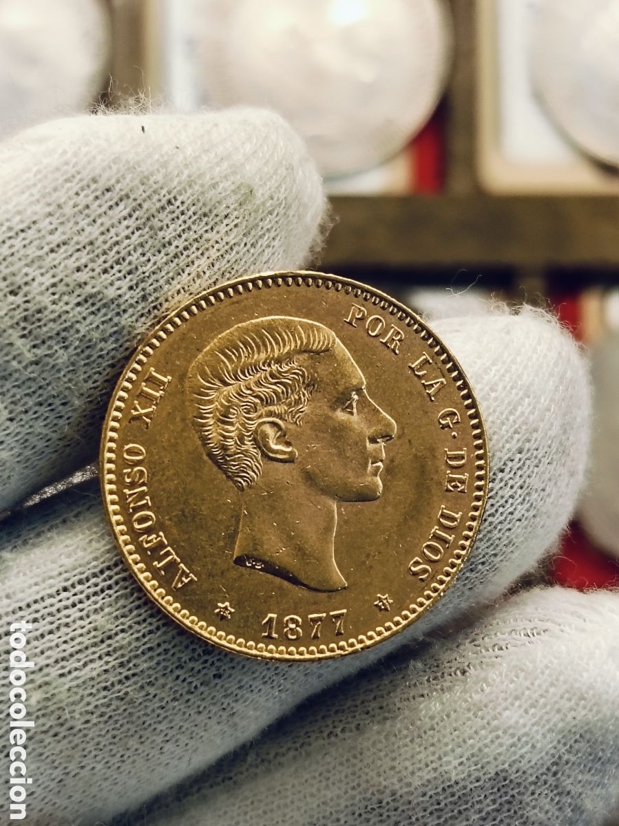Monedas de Espa&ntilde;a: ESPA&Ntilde;A . 25 PESETAS DE ORO .ALFONSO XII . A&Ntilde;O 1877 *18*77. 8,06 GRAMOS LEY 900 mm