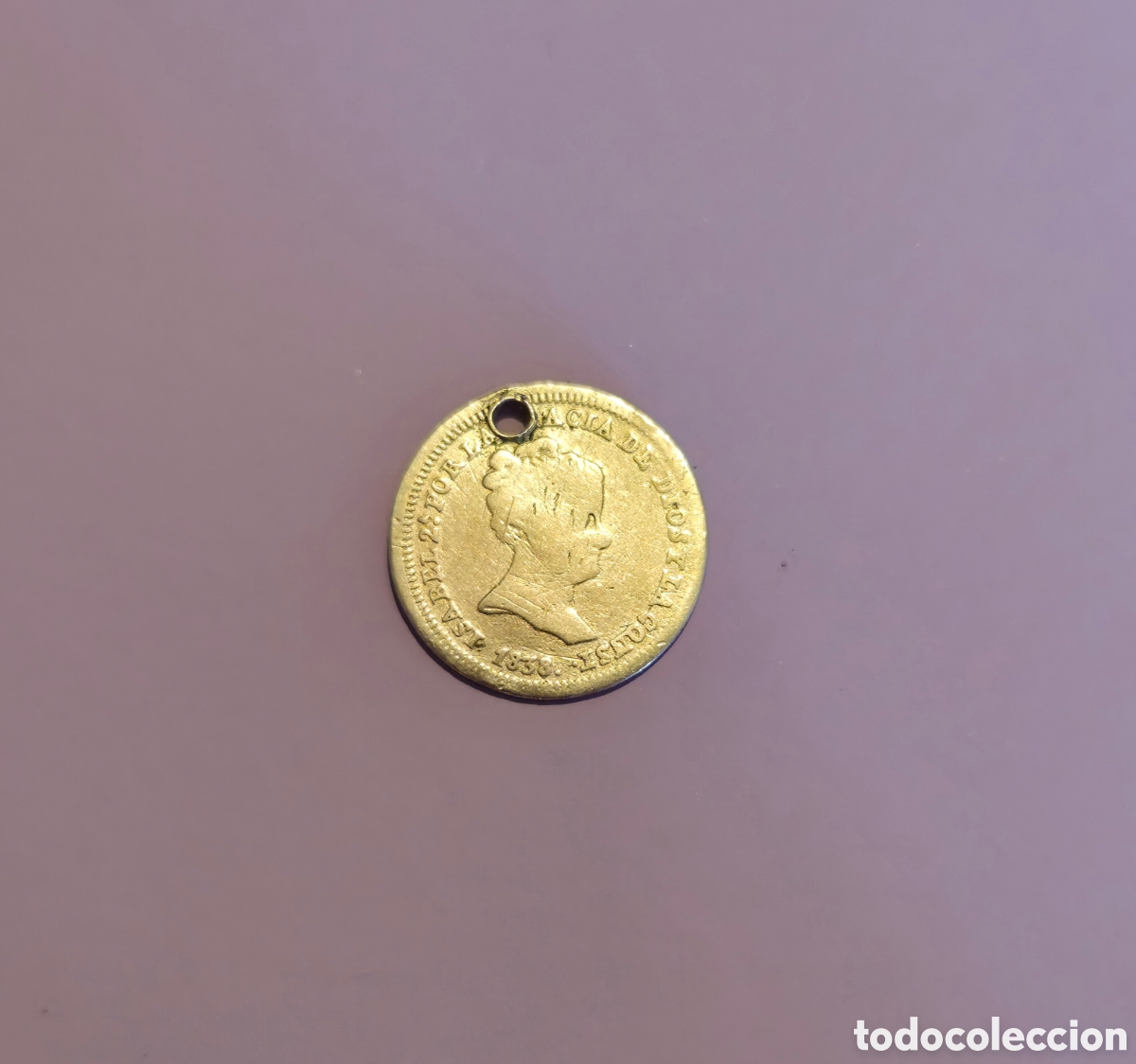 Monedas de Espa&ntilde;a: 1 Real Isabel II 1838 &ndash; Plata &ndash; Espa&ntilde;a &ndash; Moneda hist&oacute;rica perforada