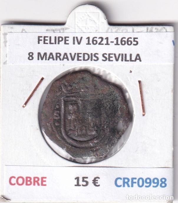 Coins of Spain: CRF0998 MONEDA ESPA&Ntilde;A FELIPE IV 1621-1665 8 MARAVEDIS SEVILLA COBRE