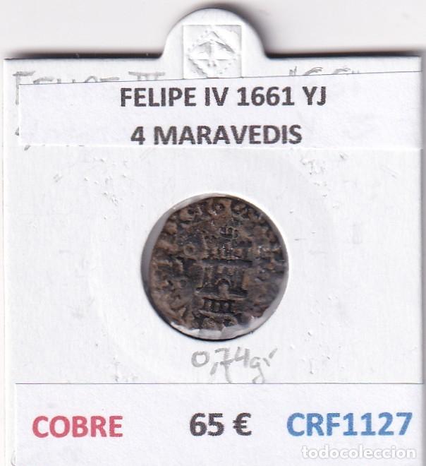 Coins of Spain: CRF1127 MONEDA ESPA&Ntilde;A FELIPE IV 1661 YJ 4 MARAVEDIS COBRE