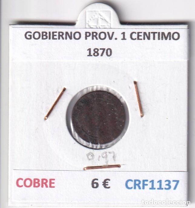 Monete da Spagna: CRF1137 MONEDA ESPA&Ntilde;A GOBIERNO PROVISIONAL 1 CENTIMO 1870 COBRE