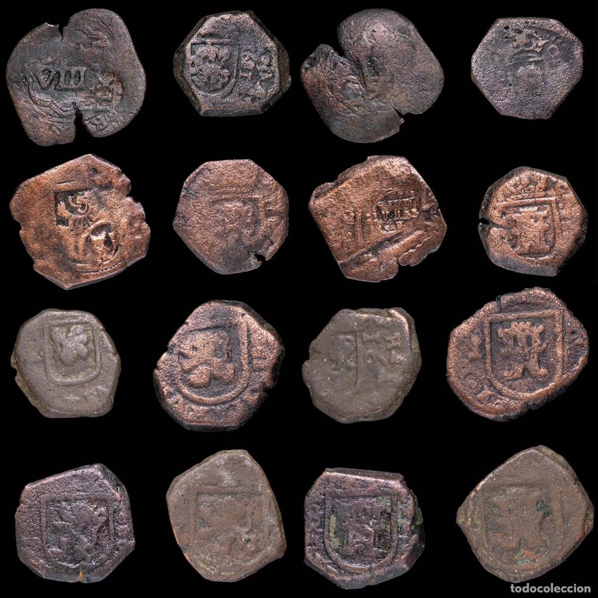 Monedas de Espa&ntilde;a: 17th-Century Spanish Copper Counterstamps (Spanish Cob), 8 Coins Lot