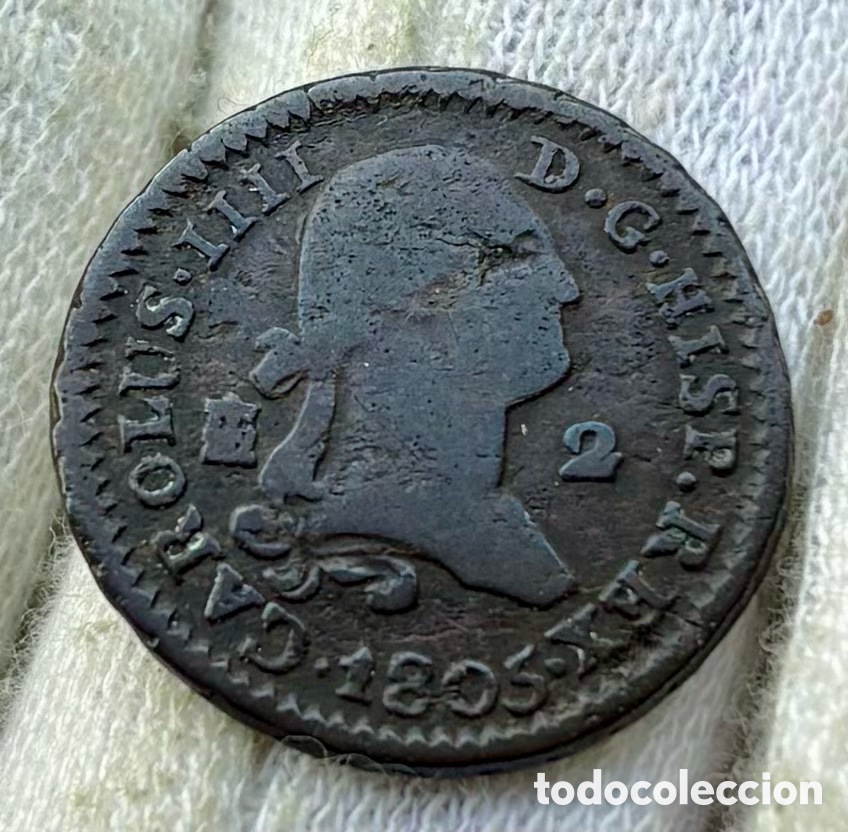 Monedas de Espa&ntilde;a: Moneda 2 Maravedis 1805 Segovia. Carlos IV