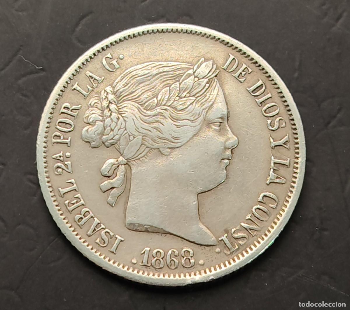 Monedas de Espa&ntilde;a: ESPA&Ntilde;A A&Ntilde;O 1868 ISABEL II 20 CTS DE PESO PLATA MANILA