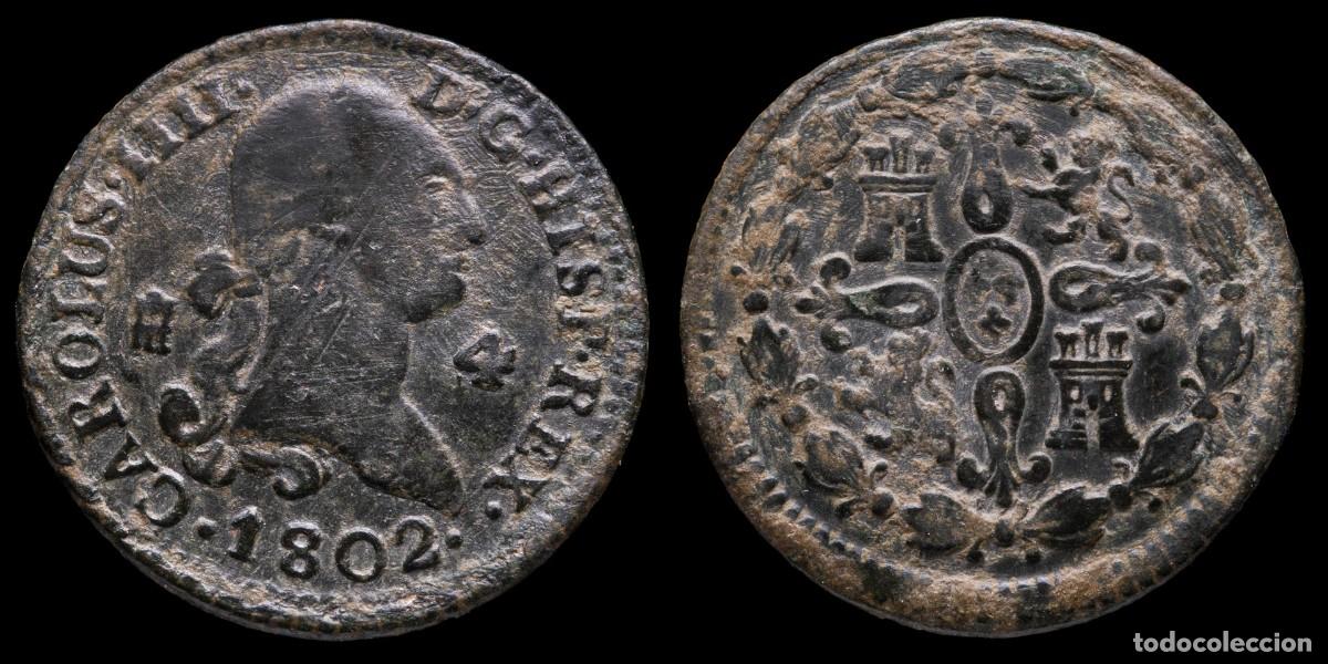 Monedas de Espa&ntilde;a: 1802, 4 Maravedis Charles IV, Segovia Mint - 26 mm / 5,10 gr.