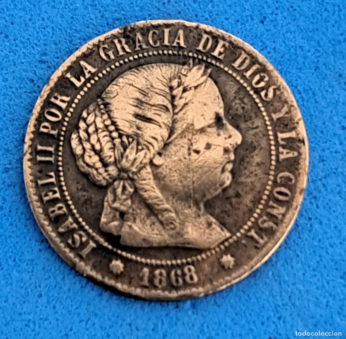 Monedas de Espa&ntilde;a: ISABEL II - A&Ntilde;O 1868 - MEDIO C&Eacute;NTIMO DE ESCUDO - COBRE