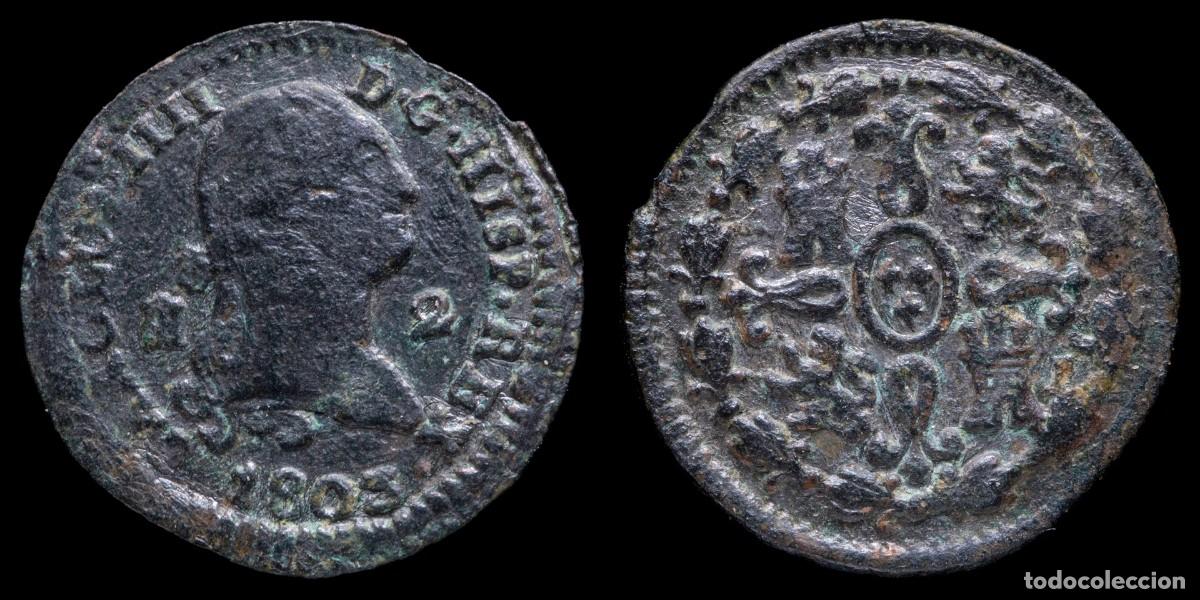 Monedas de Espa&ntilde;a: 1803, 2 Maravedis Charles IV, Segovia Mint - 20 mm / 2,14 gr.