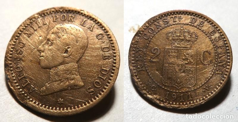 Monedas de Espa&ntilde;a: MONEDA DE ALFONSO XIII, 2 CENTIMOS 1911