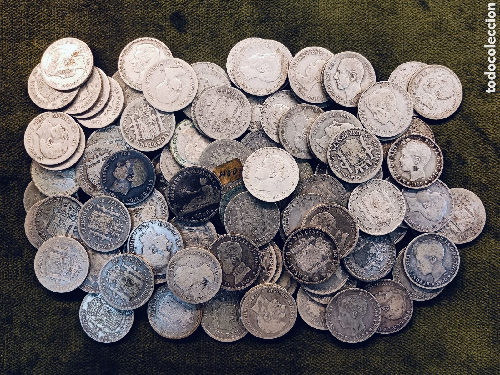 Monedas de Espa&ntilde;a: LOTE DE 105 MONEDAS ( 500 GRAMOS) DE 1 PESETAS DE PLATA . ALFONSO XII Y XIII ,GOBIERNO PROVISIONAL