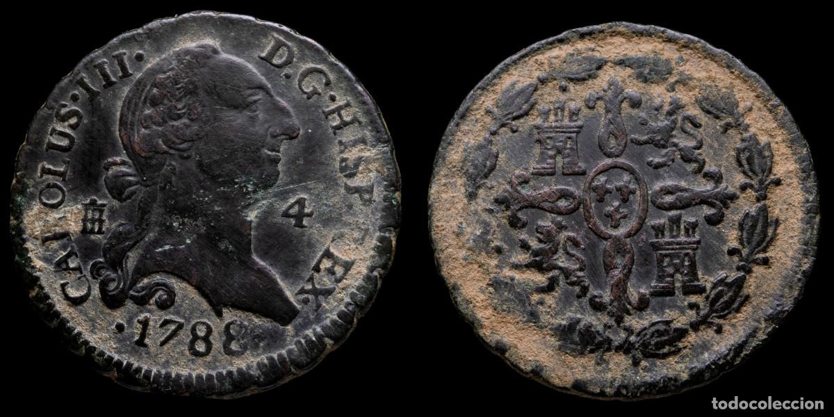 Coins of Spain: 1788, 4 Maravedis Charles III, Segovia Mint - 26 mm / 4,96 gr.