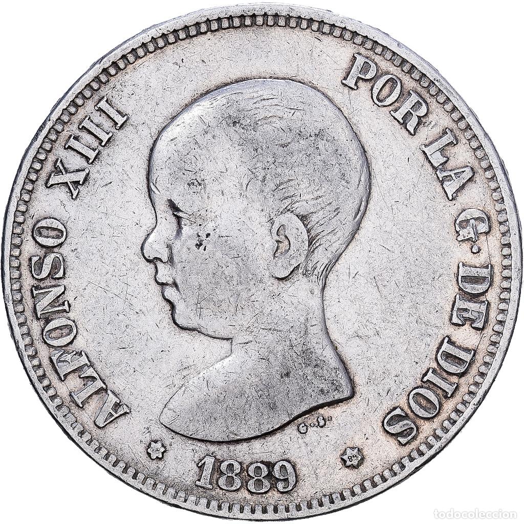 Monedas de Espa&ntilde;a: [#1203109] Espa&ntilde;a, Alfonso XIII, 5 Pesetas, 1889, Madrid, Plata, BC+, KM:689