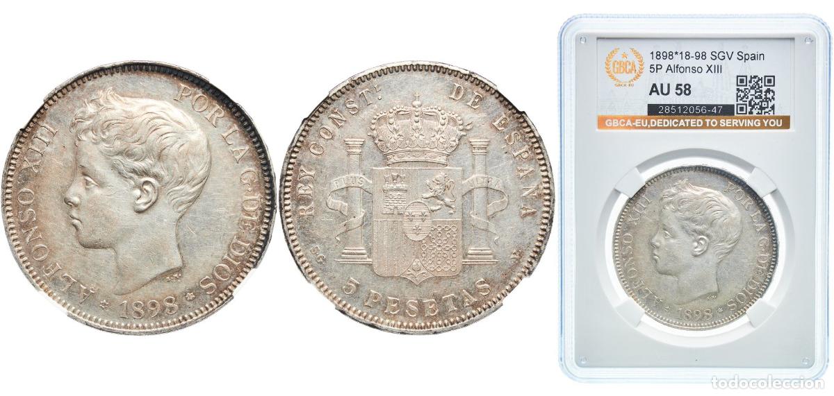 Monnaies d'Espagne: Spain Kingdom 1898 18-98 SGV 5 Pesetas - Alfonso XIII (3rd portrait) Silver (.900) Madrid Mint (39