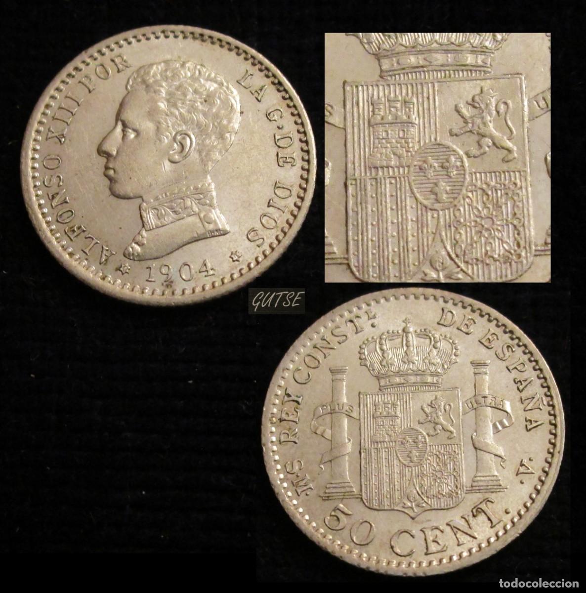 Monedas de Espa&ntilde;a: *GUTSE*593-ALFONSO XIII, 50 C&Eacute;NTIMOS 1904*0-4, MADRID SM V, B.O., SIN CIRCULAR.