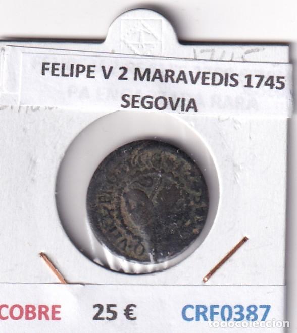 Monedas de Espa&ntilde;a: CRF0387 FELIPE V 2 MARAVEDIS 1745 SEGOVIA COBRE