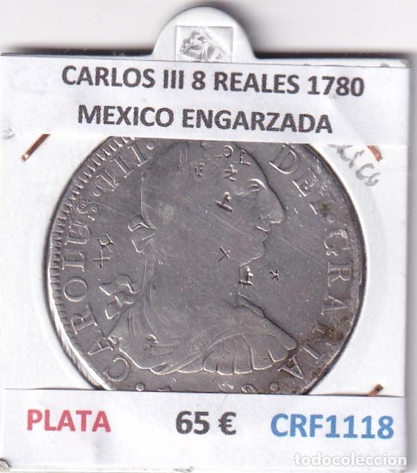 Monedas de Espa&ntilde;a: CRF1118 MONEDA ESPA&Ntilde;A CARLOS III 8 REALES 1780 MEXICO ENGARZADA PLATA