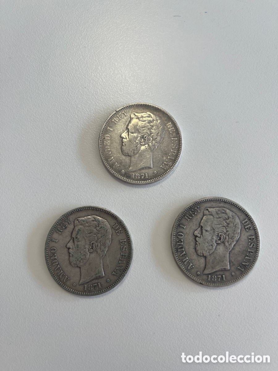 Monedas de Espa&ntilde;a: Lote 3 monedas 1971 5 pesetas PLATA Amadeo I Espa&ntilde;a