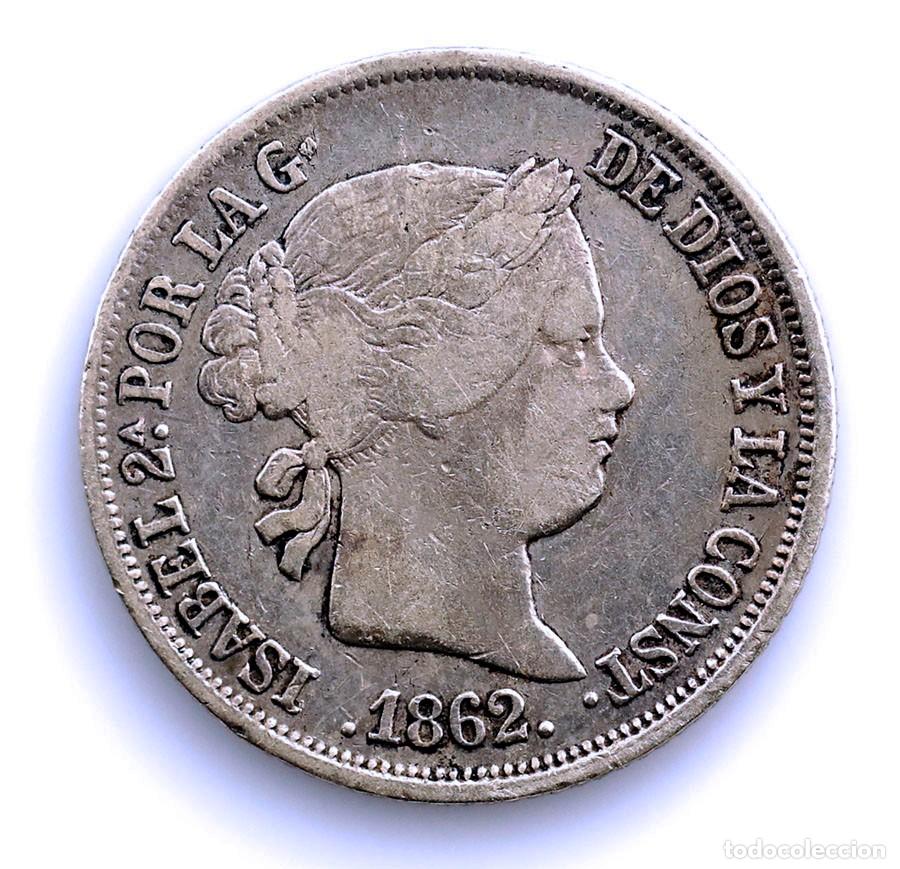 Monedas de Espa&ntilde;a: SC. Spain-Isabel II. 2 reales 1862 Madrid. Plata 2,5 g.
