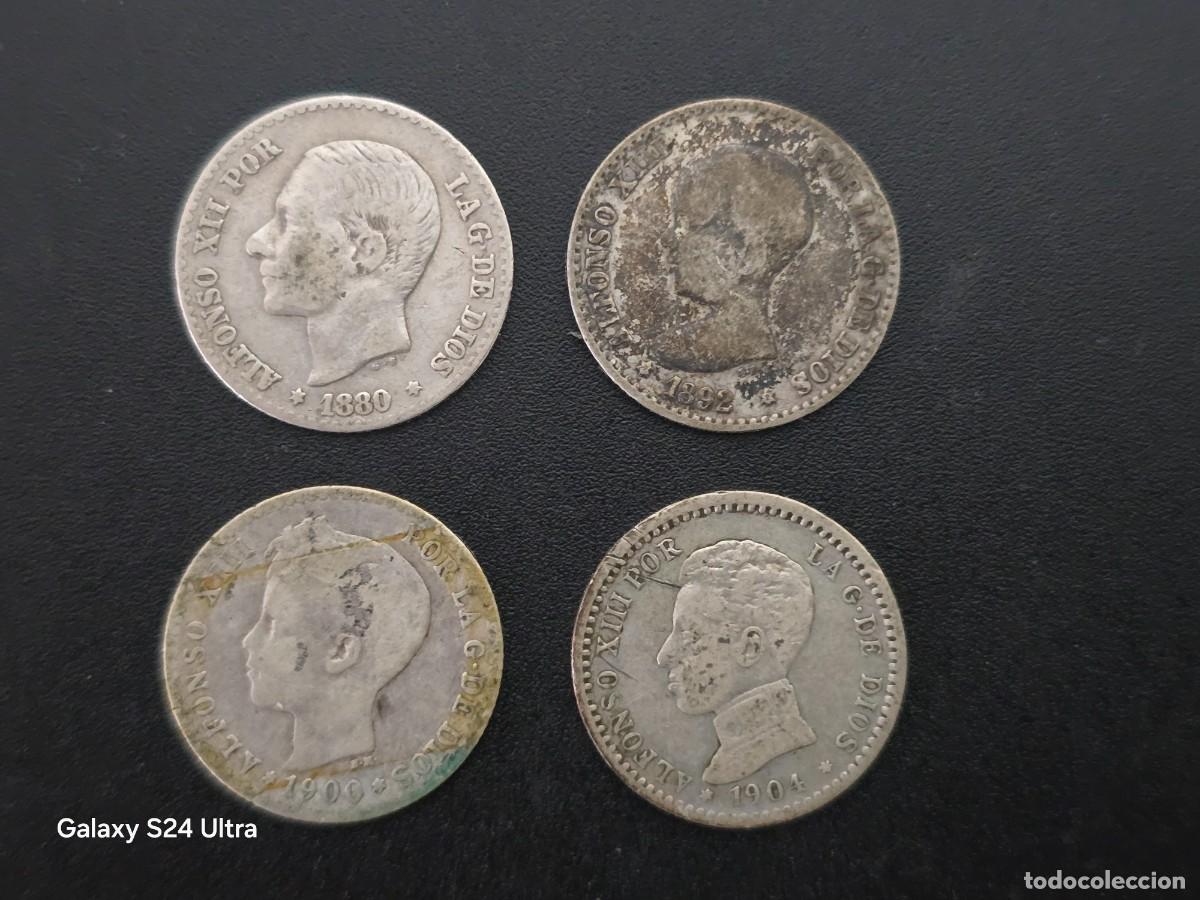 Monedas de Espa&ntilde;a: LOTE DE 4 MONEDAS DE 50 C&Eacute;NTIMOS DE ALFONSO XII y XII....10 GRAMOS DE PLATA..... LA DE LAS FOTOS